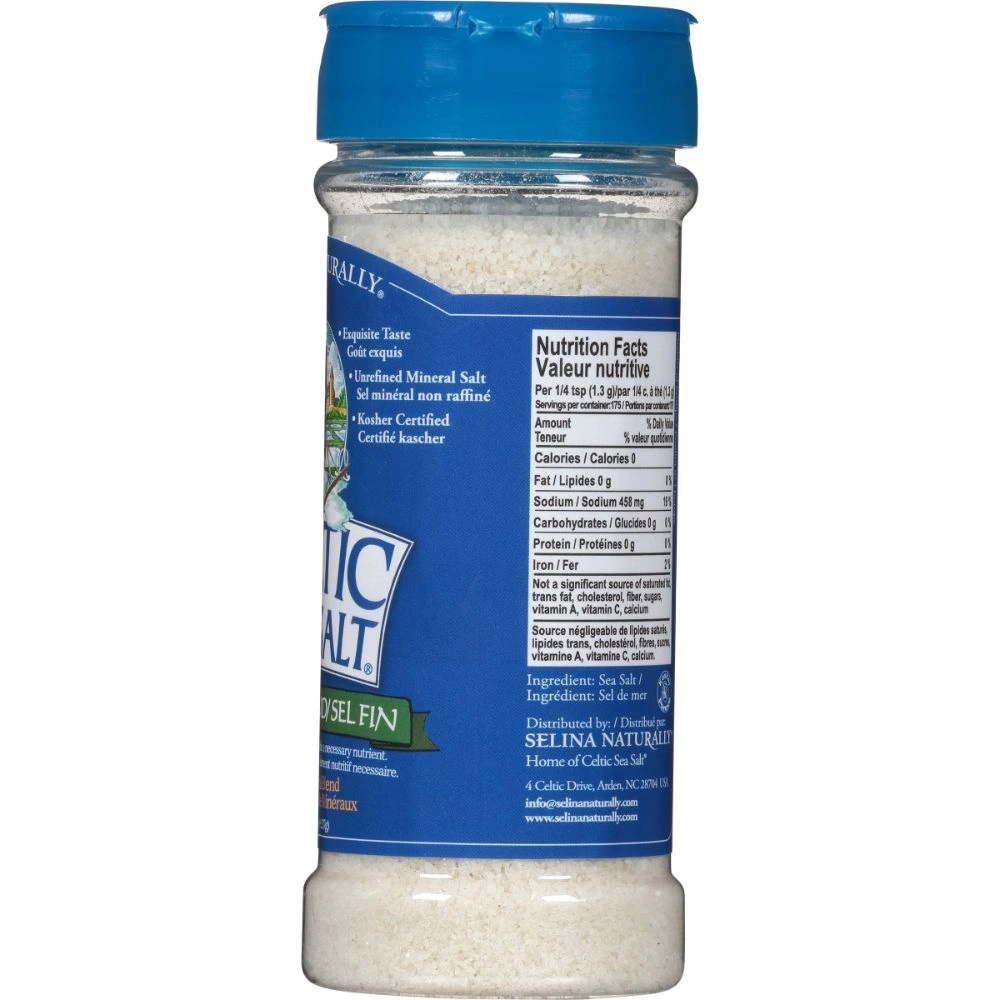 Pack of 6, Celtic Fine Ground Sea Salt Shaker, 8 oz