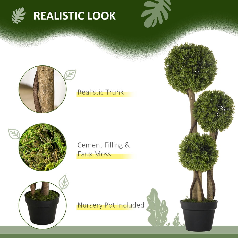 Resenkos 35.5" Artificial Ball Boxwood Topiary Tree Fake Plant in Pot for Indoor Outdoor Living Room Decoration Light Green