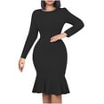 thumbnail image 1 of Robe à Manches Longues pour Femmes, Mode, Taille Fine, Robe Unie, Manches Longues, Sexy, 1 of 7