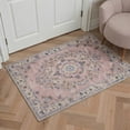 thumbnail image 4 of 2x7 Area Rugs for Hallway Machine Washable Low Pile Runner with Non Slip Backing, Indoor Lightweight Print Rug for Bedroom, Bathroom, Laundry Room, Entryway, Floral Medallion, Dusty Rose, 4 of 4