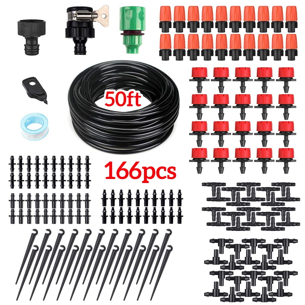 166pc 50ft/15m Automatic Drip Kits Drippers Irrigation System Hose Garden Plant 
