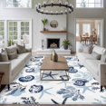 thumbnail image 4 of Summer Marine Life Washable Living Room Rugs 6'x9', Ocean Watercolor Conch Starfish Shell Coastal Low Pile Throw Large Area Rug Non-Slip Sturdy Edge Binding Carpet for Dining Room Kitchen Office, 4 of 9