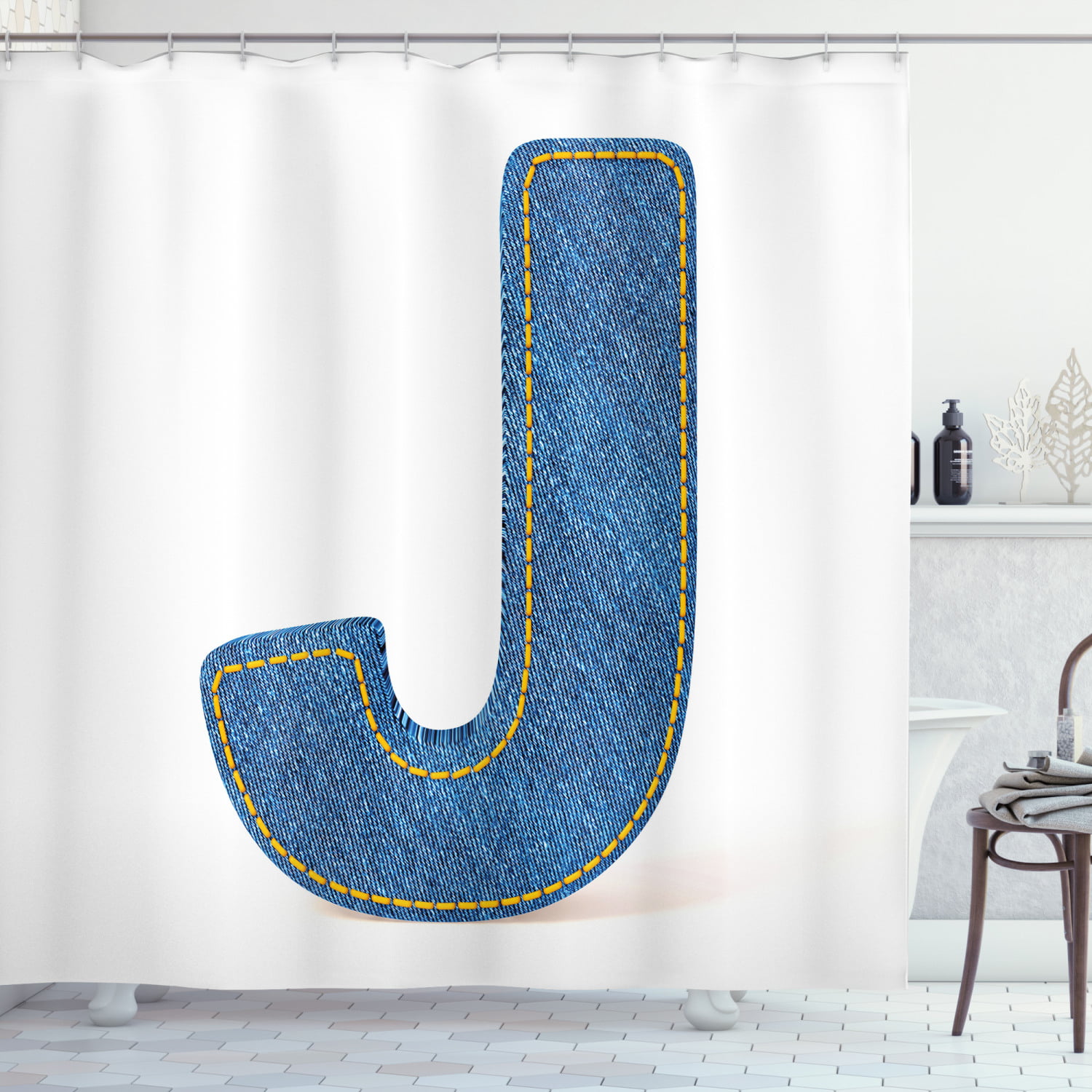 Letter Cloth Style Fabric Bathroom, Jean Shower Curtain