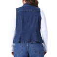 thumbnail image 3 of Agnes Orinda Women's Plus Size Cropped Denim Vest Peplum Hem Lapel Collar Sleeveless Button Down Casual Jean Jacket with Pockets 1X Dark Blue, 3 of 6