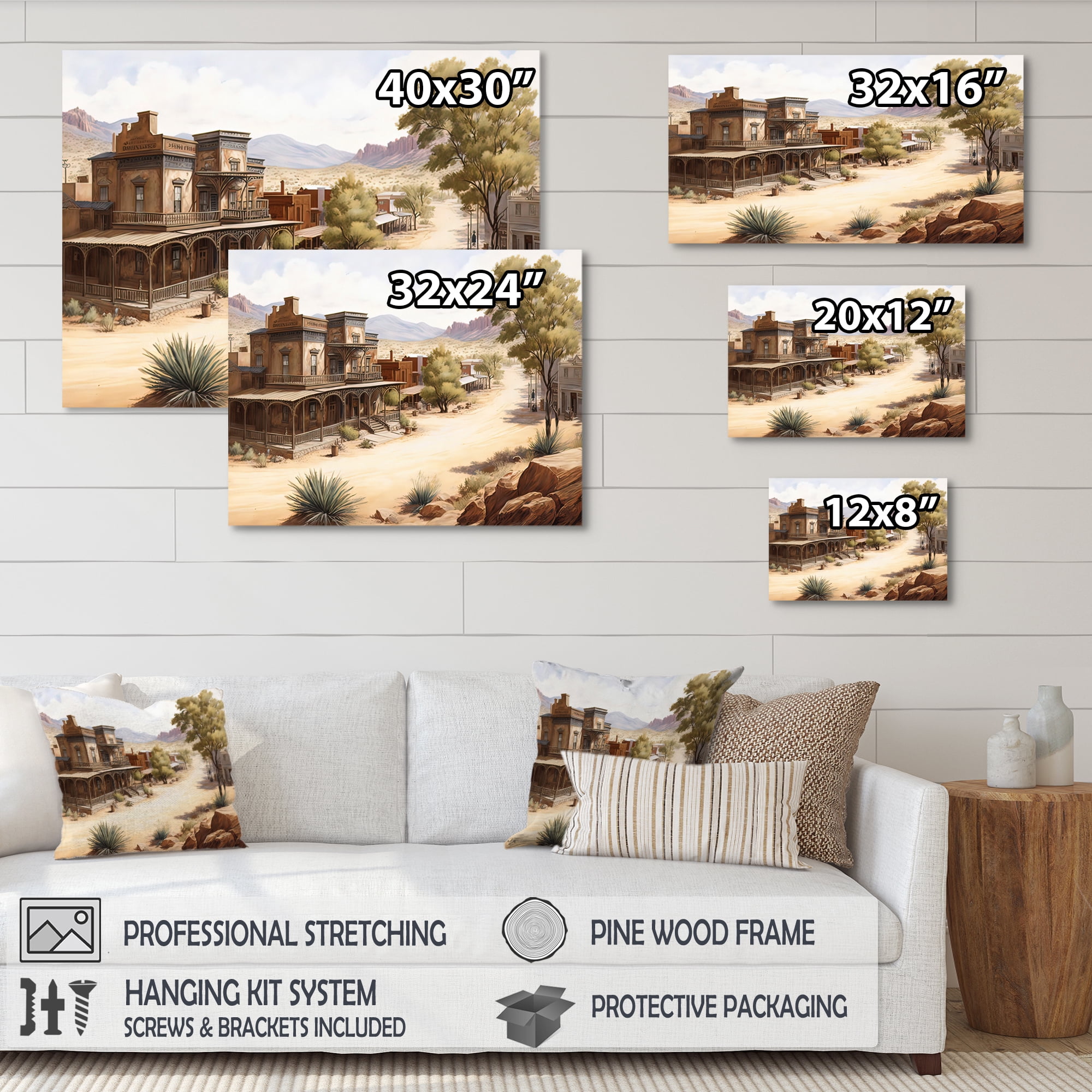 Designart Large Wild West Arizona Town II Canvas Wall Art