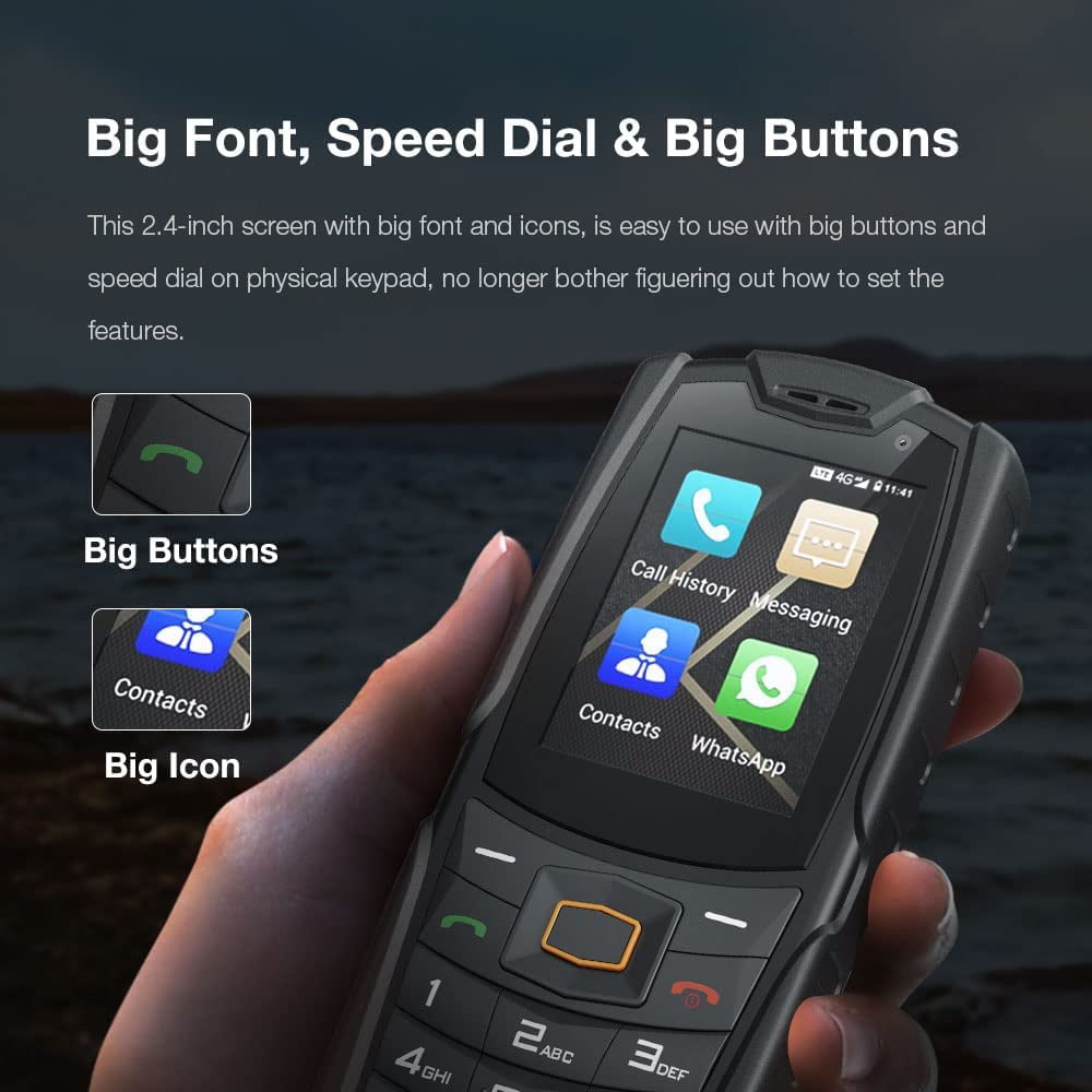 AGM M7 Cell Phone Unlocked Rugged Phone IP68 Waterproof Outdoor Phone, 2500mAh Battery 4G for Seniors Dual SIM Biggest Speaker 2.4" Touch Screen 1GB+8GB Facebook/Skype/TikTok