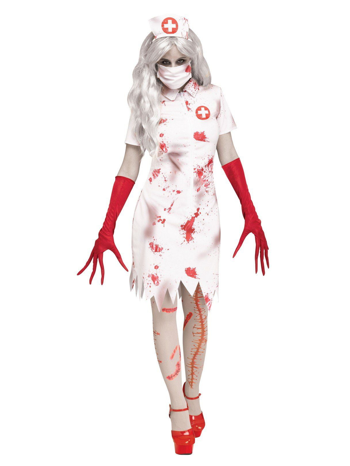 Zombie Bloody Nurse Ladies Fancy Dress Womens Adults Horror Halloween Costume 