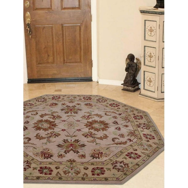 Rugsotic Carpets Hand Tufted Wool 8'x8' Octagon Area Rug Floral Cream
