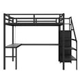 thumbnail image 3 of Twin XL Size Loft Bed with Desk and Stairs, Metal Loft Bed Frame with Wardrobe and USB Charging Station, High Loft Bed with LED Light for Teens Adults-Black, 3 of 9