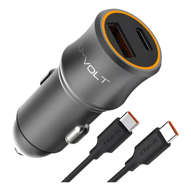 Cargador Para Auto Carro 38w Carga Rápida Con Cable Tipo C Pd 20w Y Qc 3.0 Usb 18w U-volt