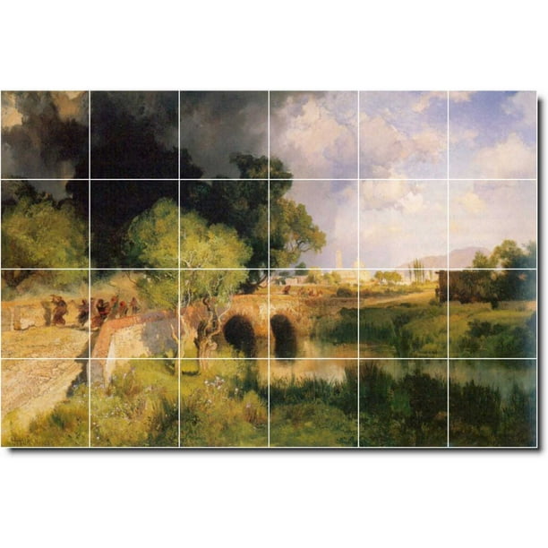 Ceramic Tile Mural Thomas Moran Landscapes Painting 545 72 W X 48 H Using 24 12 X 12 Ceramic Tiles Walmart Com Walmart Com