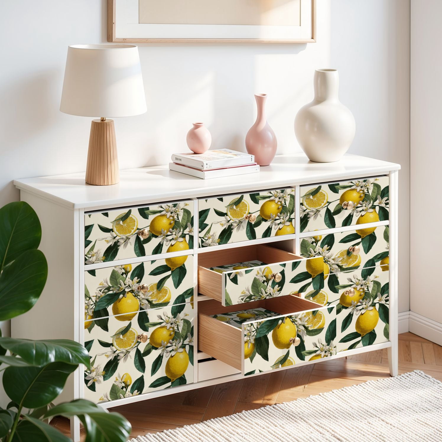 Peel and Stick Wallpaper Summer lemon branch flowers 24in x 118in Contact Paper Removable Self Adhesive Wall Mural Wall Decor for Bedroom Kitchen Cabinets