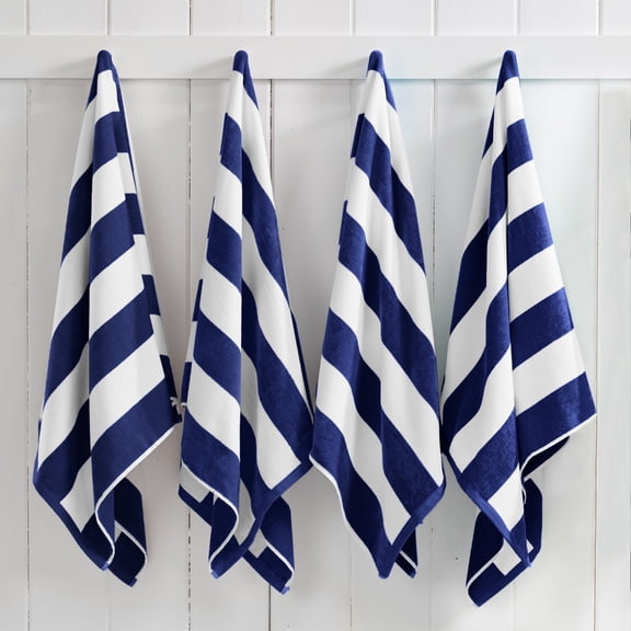 100% Cotton Cabana Striped Oversized Beach & Pool Towels (4 Pack - 35" x 70", Navy)