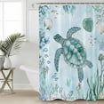 thumbnail image 2 of Small Stall Shower Curtain 36x72 Inch Narrow Half Size Coastal Turtle Bath Curtains Bathroom Decor Beach Nautical Seashells Seaweed Coral Waterproof Fabric Shower Curtain Set with Hooks 36 Inch, 2 of 6