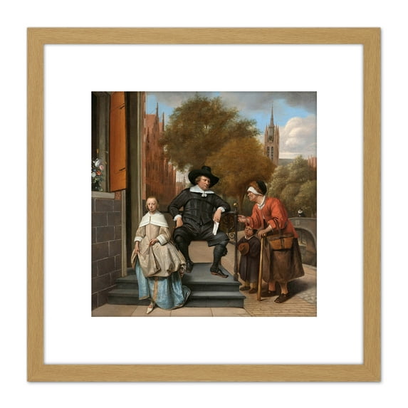Steen The Burgomaster Of Delft And His Daughter 8X8 Inch Square Wooden Framed Wall Art Print Picture with Mount