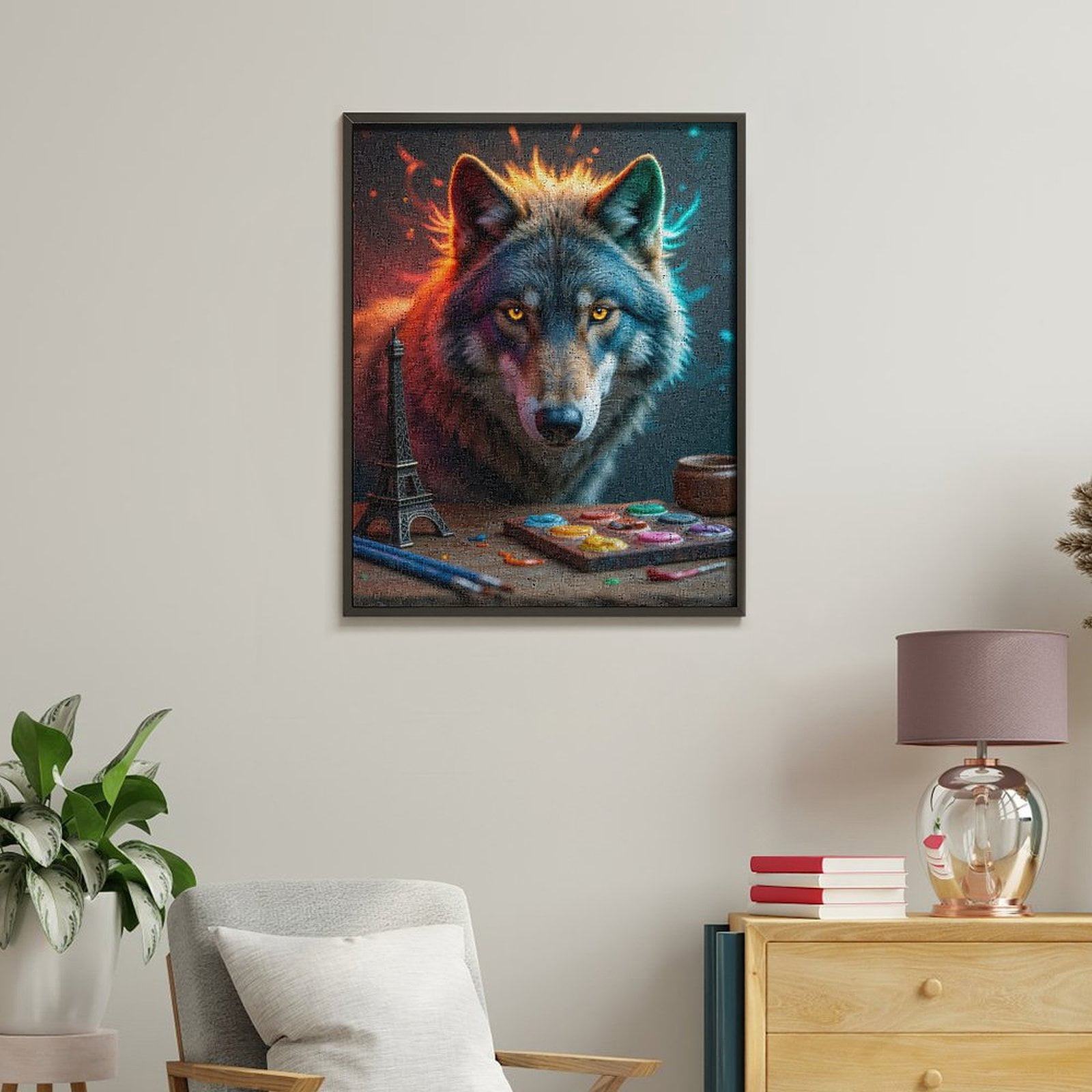 Paint By Numbers Kit for Adults Beginner - Wolf Art Palette Eiffel Night DIY Canvas Painting Kits for Adults, Frameless Paint By Number for Adults for Home Wall Decor 16x20 Inch