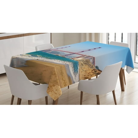 Dining Table San Francisco Apartment Decor Tablecloth, Panoramic View of Golden Gate Bridge San Francisco With Nature Seascape, Rectangular Table Cover for Dining Room Kitchen, 60 X 84 Inches, Blue Turquoise, by Ambesonne ()