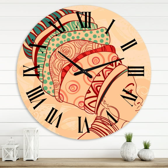 Designart 'African American Woman With Turban Ii' Modern Wall Clock