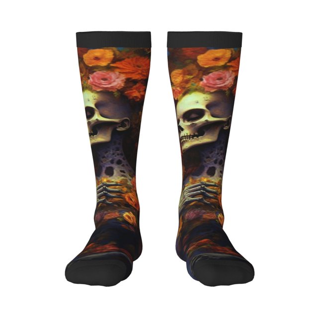 Balery Vintage Floral Skull Calcetines novedosos Calcetines deportivos Calcetines hasta la rodilla Calcetines de algodón Calcetines originales y geniales