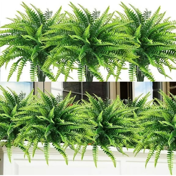 12pcs Artificial Flowers for Outdoor Fake Ferns Artificial Boston Fern Plant Artificial Ferns for Outdoor UV Resistant Plastic Plants