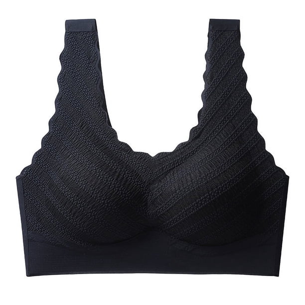 Sujetador deportivo sin costuras para mujer, ropa interior de verano con escote pequeño fruncido y encaje fino, talla grande, sin aros
