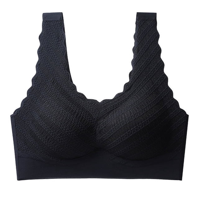 Sujetador deportivo sin costuras para mujer, ropa interior de verano con escote pequeño fruncido y encaje fino, talla grande, sin aros