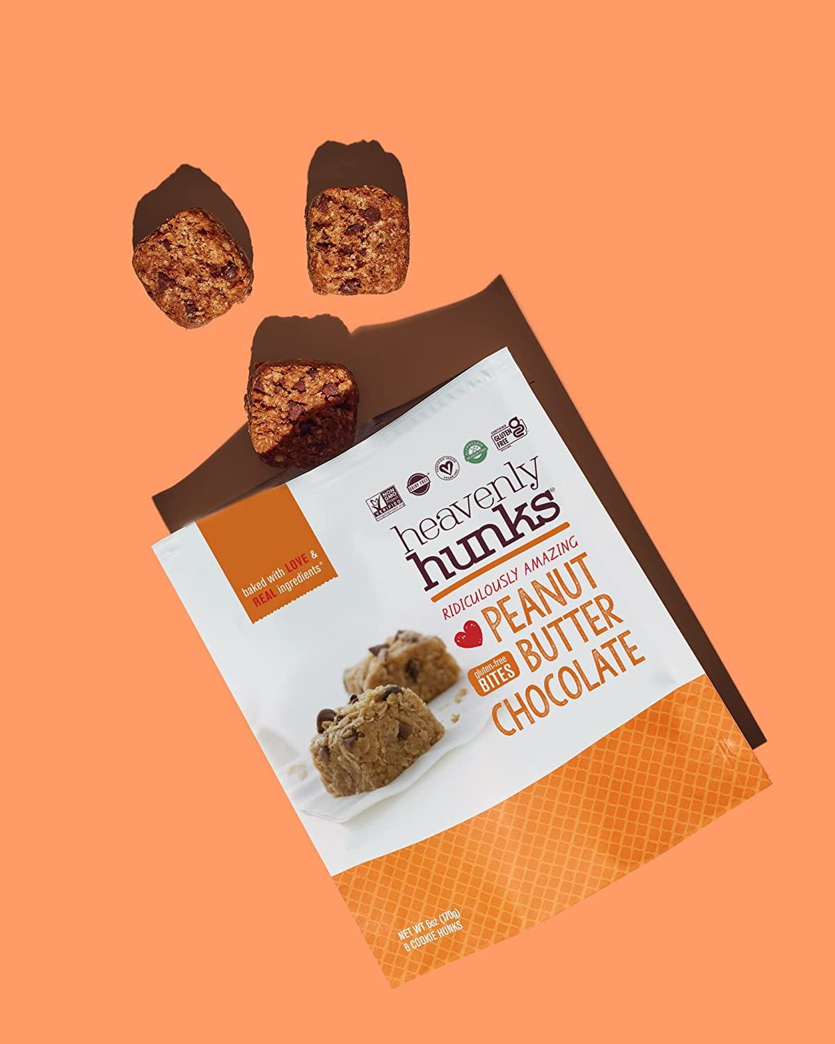 E&C's Snacks Heavenly Hunks Cookies Peanut Butter Chocolate Gluten Free, 6oz (Pack of 6)