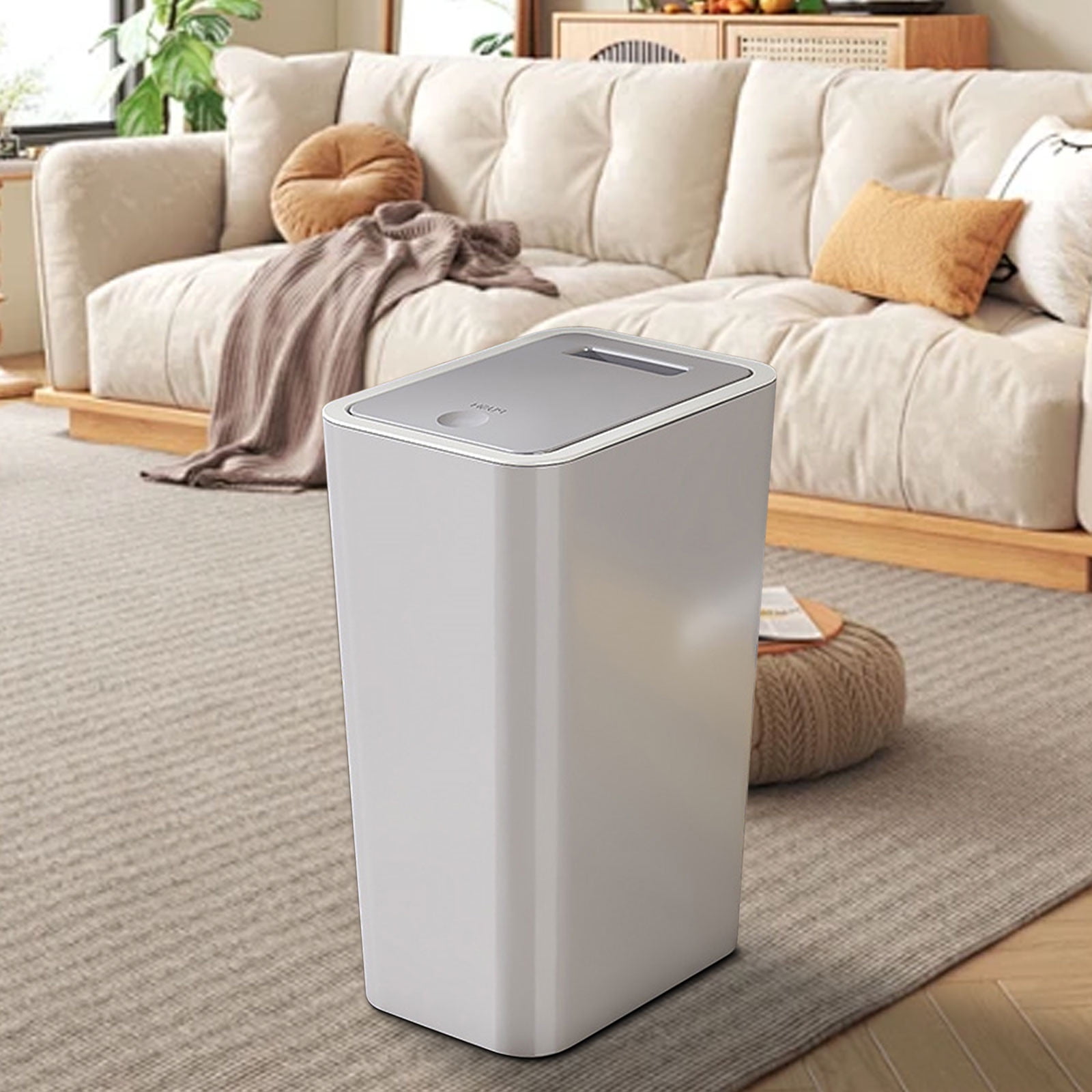 Bathroom Trash Can with Press Lid, Plastic Wastebasket with Popup Cover, Odor Locking Garbage Bin for Toilet Bedroom Office, Space Saving Modern Household Trash Can