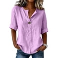 thumbnail image 4 of cocolona Womens Summer Linen Tops Short Sleeve V Neck Button Shirts Dressy Casual Loose Blouses, 4 of 6