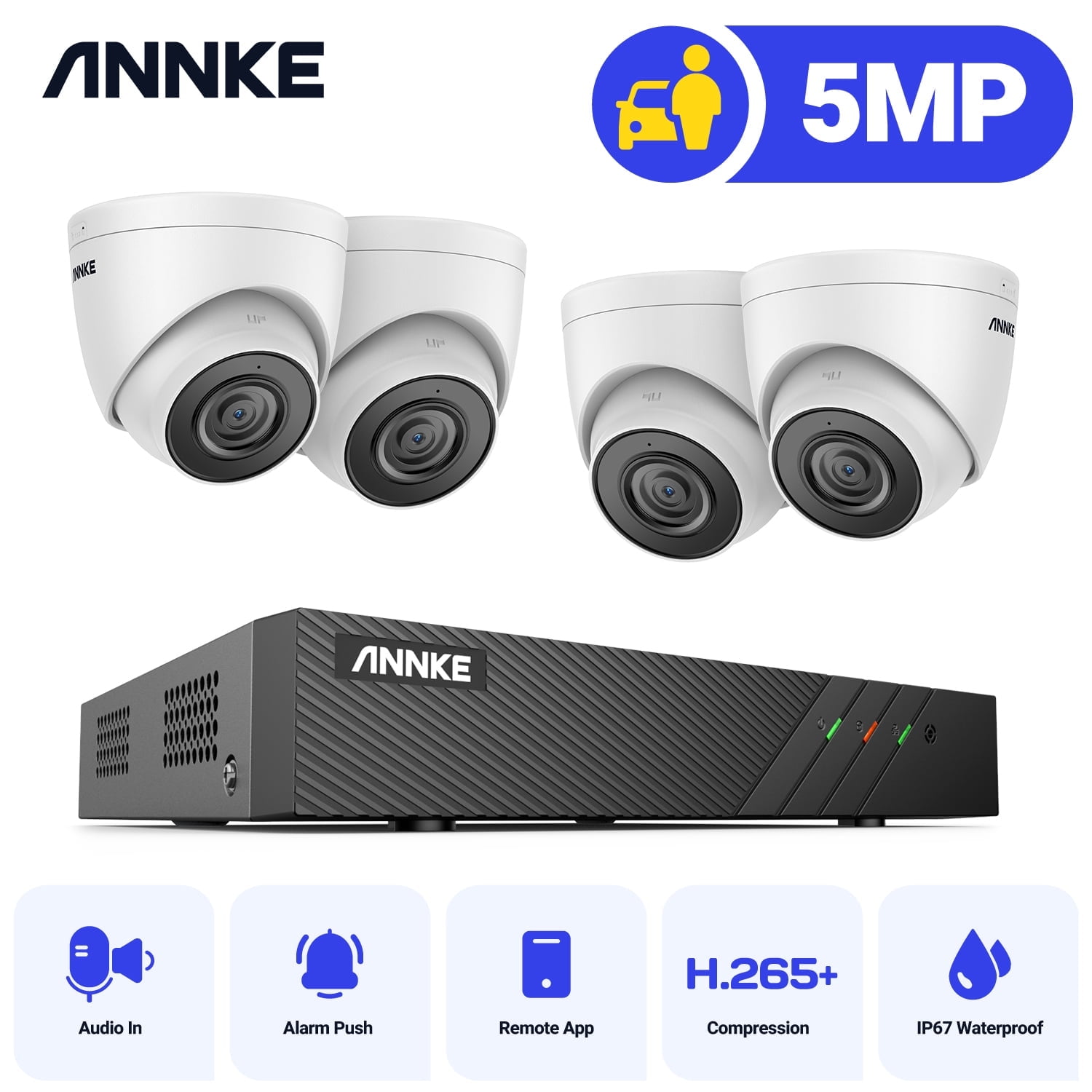 ANNKE 3K PoE H.265+ Security Camera System with 6MP 8CH NVR Recorder, 4X 3K Outdoor IP Turret Cameras with 2.8MM Lens, 24/7 Audio Recording, 100 FT EXIR 2.0 Night Vision, Supports Alexa (0TB HDD)