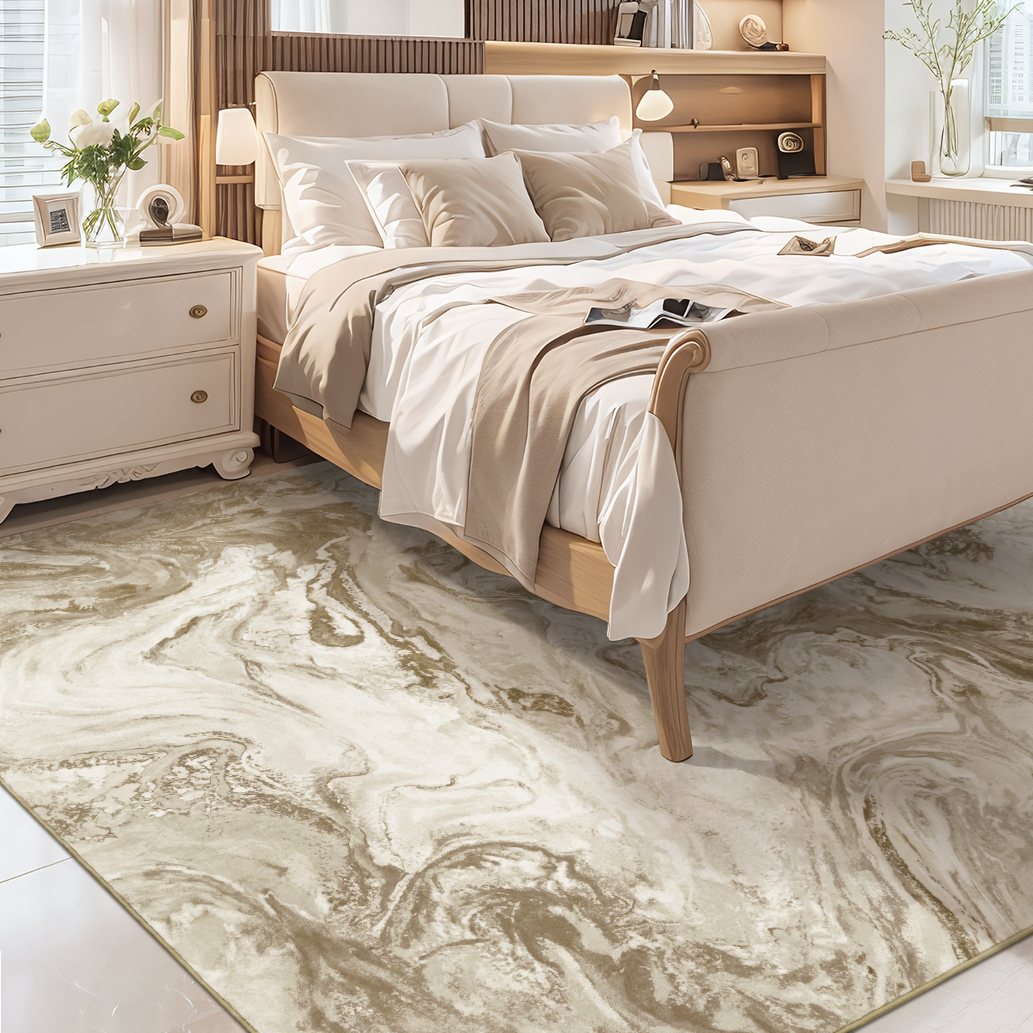 SIXHOME 8'x10' Area Rugs for Living Room Marble Swirl Abstract Rug Ultra Soft Washable Rugs for Bedroom Anti Slip Durable Carpet Home Decor for Dining Room Beige
