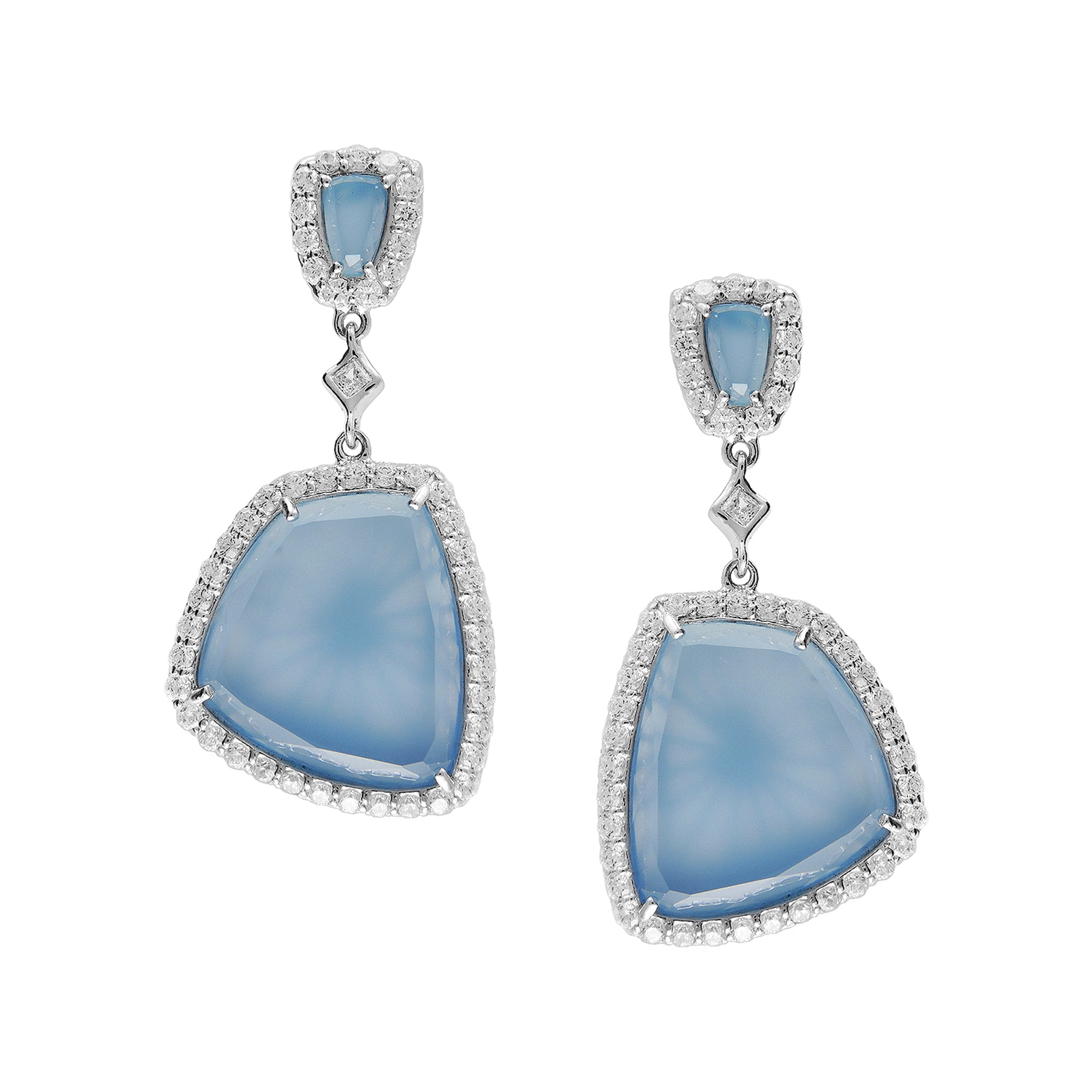 Sterling Silver Earrings Set With Blue Chalcedony accented with White CZ by TJM