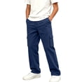 thumbnail image 2 of Cethrio Boys Cargo Sweatpants, Elastic Waist Open Bottom Multiple Pockets Fleece-lined Straight-leg Pants Blue Size 13-14 T, 2 of 7