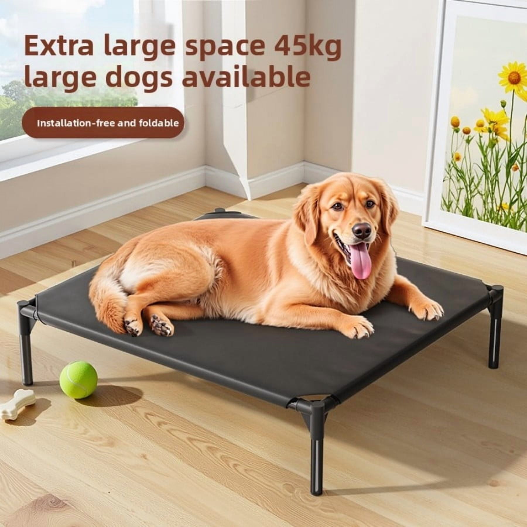Elevated Dog Bed for Large Dogs, Raised Dog Cot Fits Up to 120 LBs, Heavy Duty Pet Cots with Durable Supportive Teslin Recyclable Washable Mesh, Indoor & Outdoor Pet Bed, Black