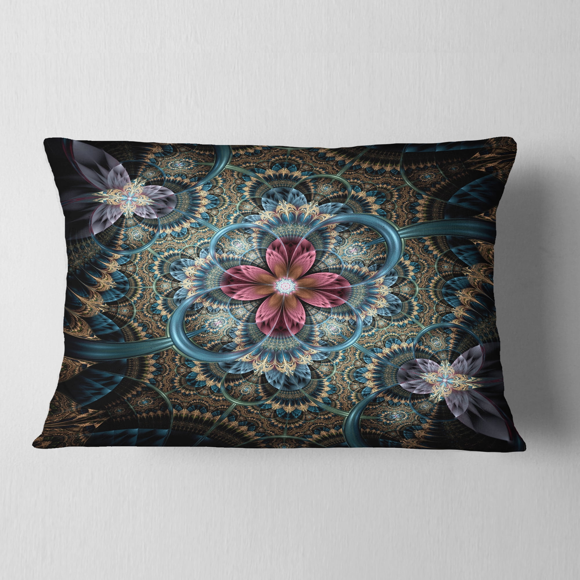 Designart Dark Purple Fractal Flower - Floral Throw Pillow - 12x20