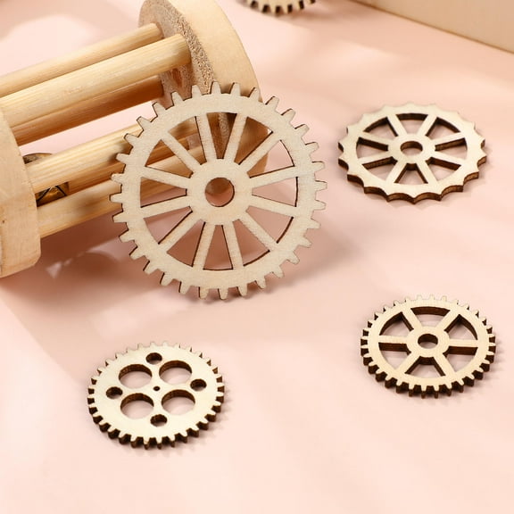 CATIEBYE 50pcs Wood Gears for Crafts Assorted Shapes Wall Hanging Decoration Kit