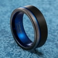 thumbnail image 2 of Wedding Rings Men or Women 8mm Black Gray & Blue Tungsten Wedding Band, 2 of 6