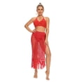thumbnail image 2 of Women Summer Solid Color Skirt, Hollow Out High Waist Beachwear Skirt with Tassel Decoration, 2 of 3