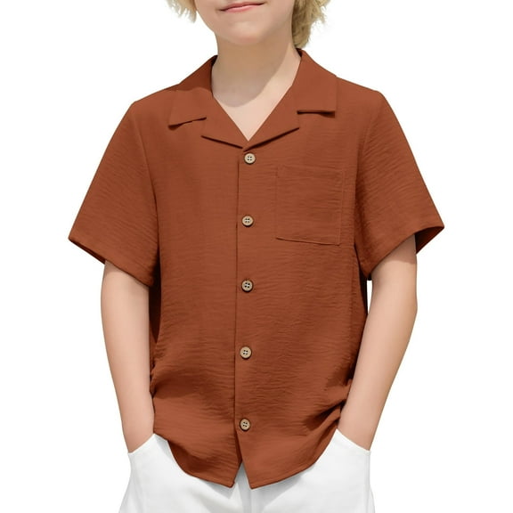 Arshiner Boys Short Sleeve Button Down Shirt Texture Summer Beach Vacation Shirt 9-10 Years