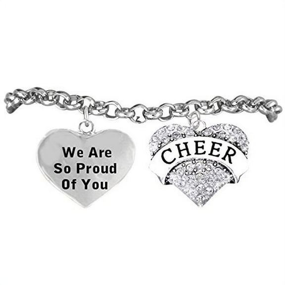 "Cheerleader" Crystal Bracelet, "We are So Proud Of You" Safe-Hypoallergenic, Nickel Free