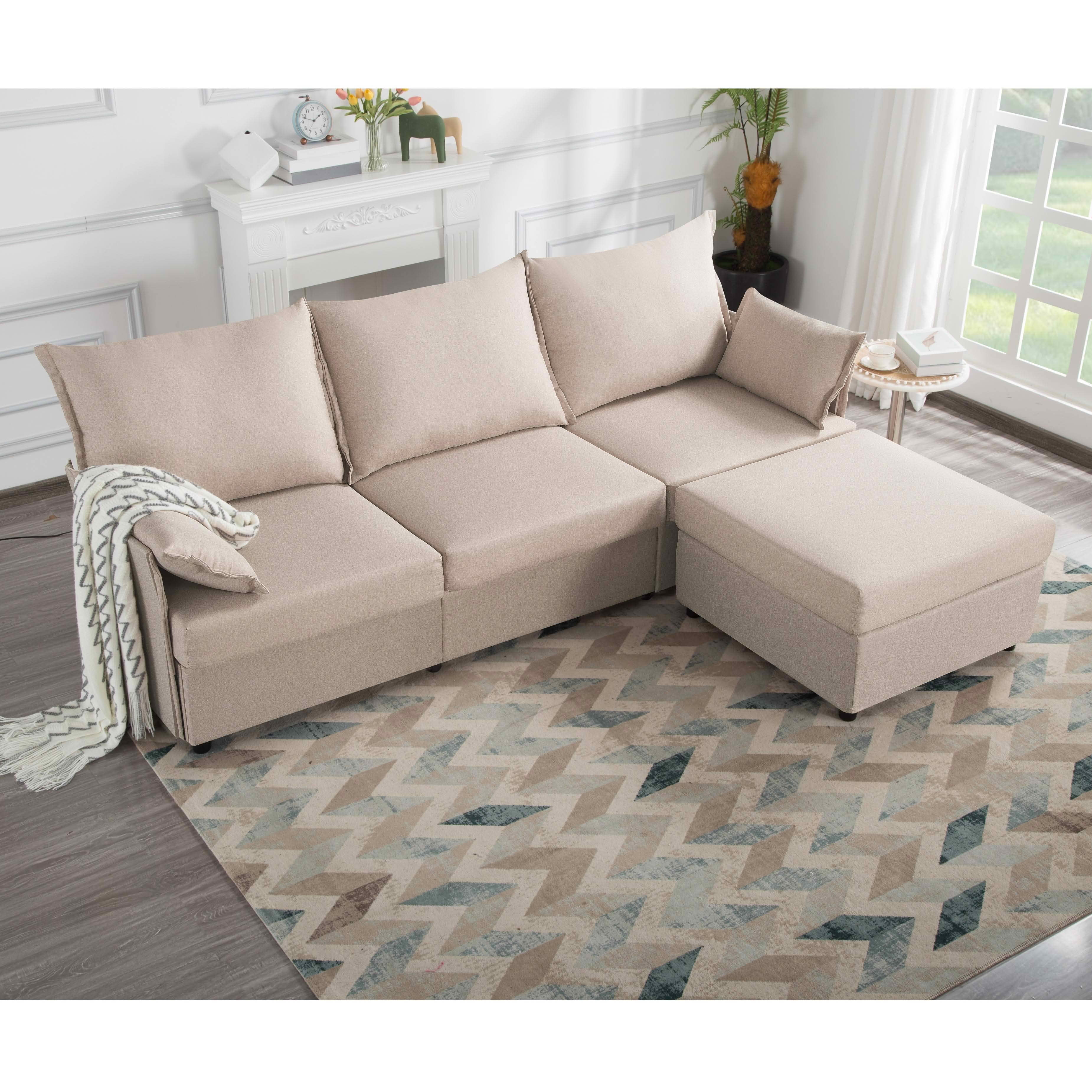 MAYEERTY 93.7" Modular Sofa with Ottoman - Removable Washable Covers, 3 Colors, 2 Arm Pillows