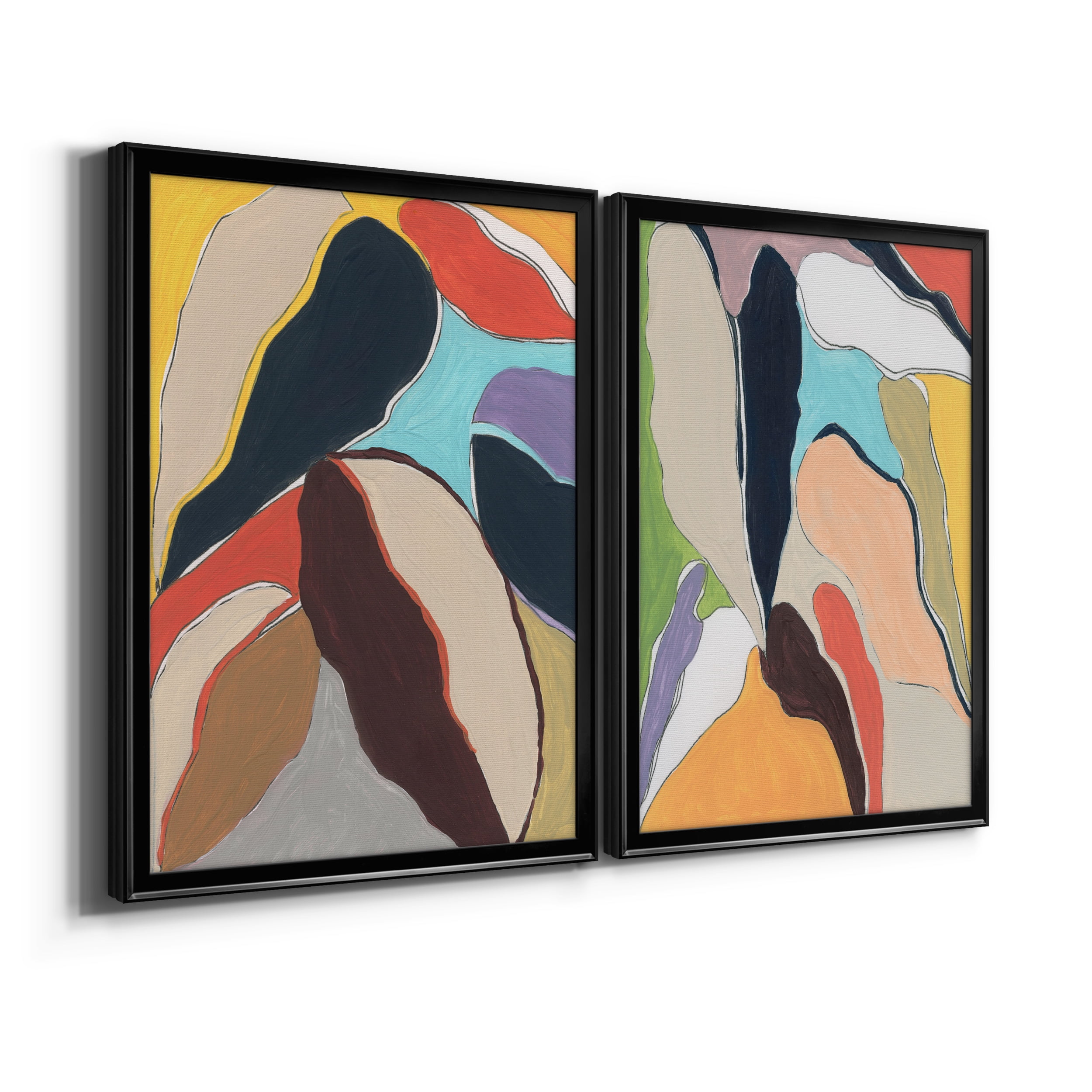 2 Piece Set Botanical Revisit I Premium Framed Canvas - Ready to Hang - 18.5 x 24.5 Each - Black Frame