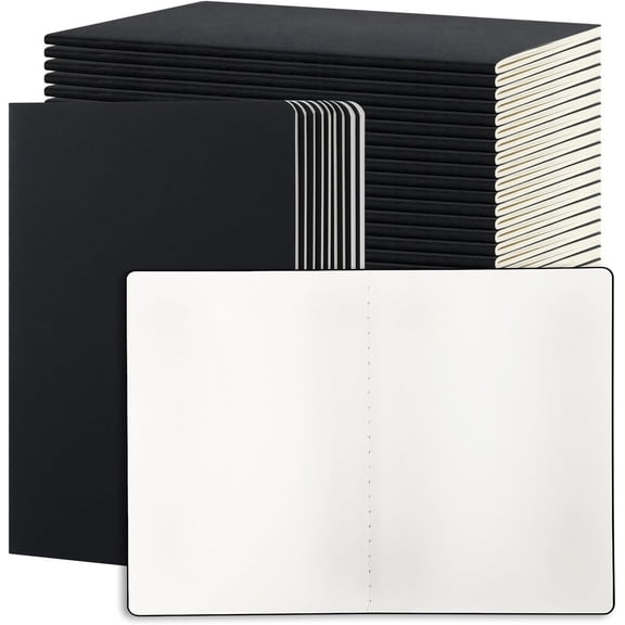 24 Pack A5 Blank Notebooks 8.3"x5.5" 60 Pages for Writing | Black Cover Small Journal Bulk Notepads Unlined, Subject Books Journal Set for Adult Student Office to School Supplies