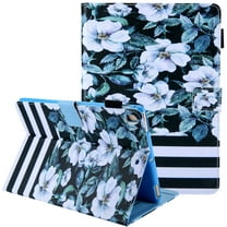Allytech Case for Apple iPad 8th7th Generation 10.2" 2020/2019 Released, Premium PU Leather Folio Flip Multi Angle Stand Cards Holder Smart Cover with Auto Sleep Wake Feature/ Pencil Holder,Blossom