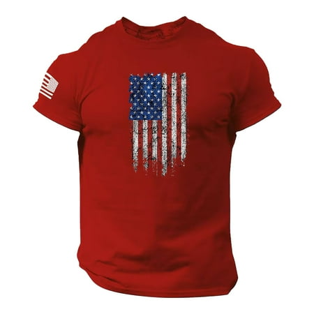 Deals of The Day Clearance！ IDALL Men's T-Shirts 4Th of July Shirts for Men Mens Shirts Us Flag Logo Fitness 3D Printed Short Sleeved T Shirt Summer Tops Red 4XL