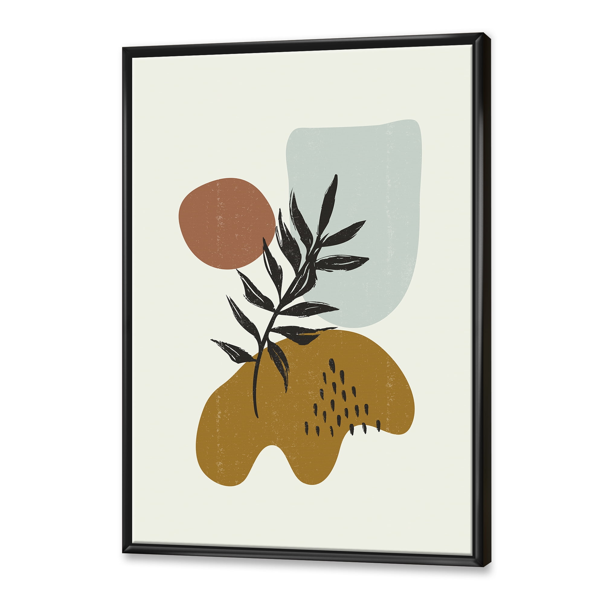 Designart 'Abstract Shapes With Botanical Minimalist Leaf II' Modern Framed Canvas Wall Art Print
