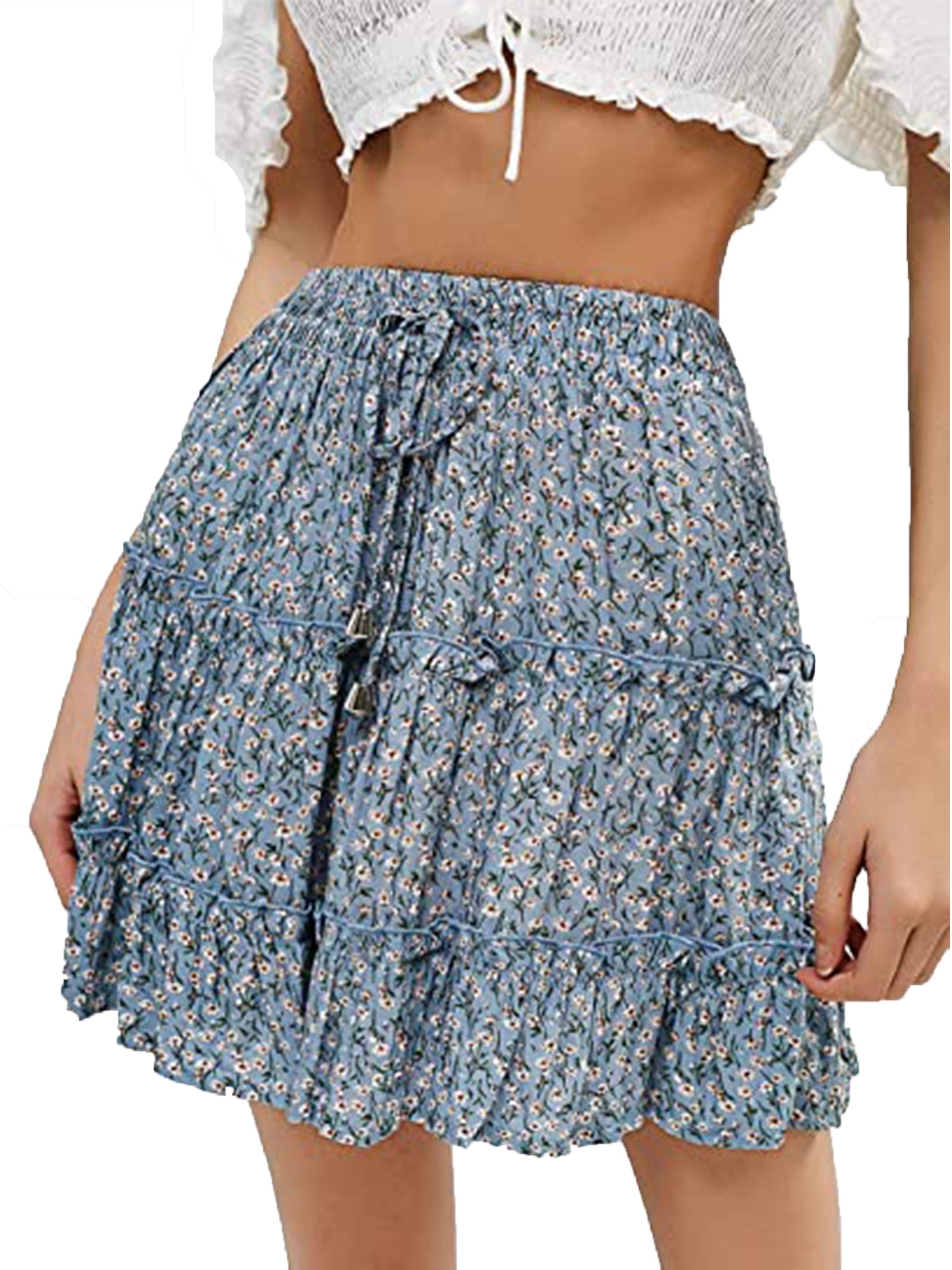 Womens Party Cocktail Mini Skirt Lady Summer Ruffle Pleated Skater Flared Skirt 