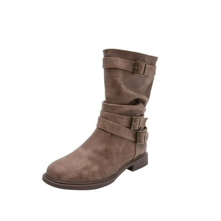 

Boots for Women Clearance Deals! Verugu Western Cowboy Low Heel Comfort Bootie Combat Boots for Women Women s Shoes Minimalistic Solid British Style Round Toe Low-heel Buckle Boots Brown 35