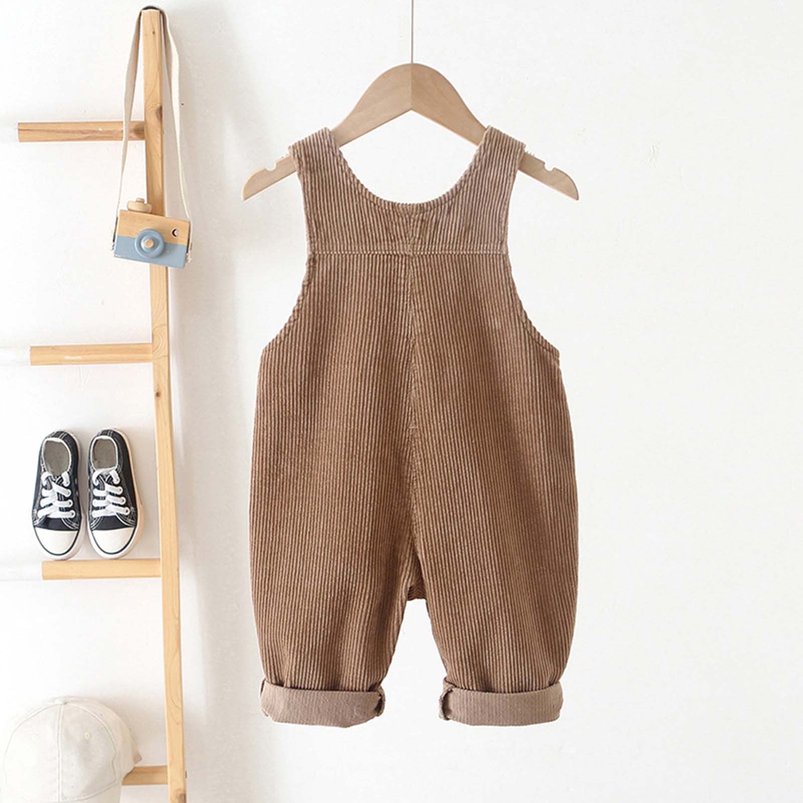 Ulitacool Boys Romper 18-24 Months Round Neck Corduroy Onesies Overall With Adjustable Straps And Convenient Snap Closure Sleeveless Jumpsuit Durable Clothing Coffee
