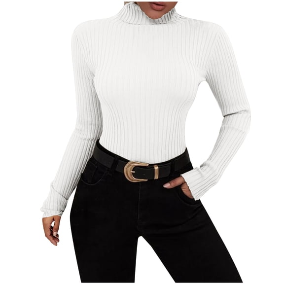 IROINNID Womens Sweater Turtleneck Pullover Sweater Solid Color Casual Short Length Long Sleeve Sweater Tops